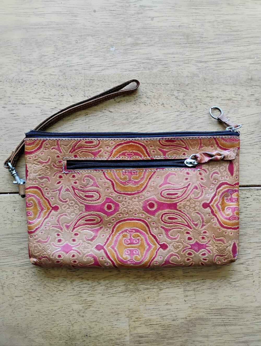 Patterned Leather Wristlet Clutch